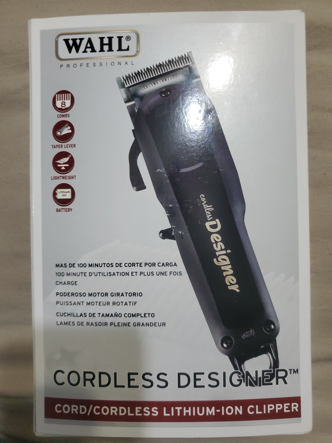 Wahl Cordless Designer Clipper Lithium-Ion Rotary Motor Square Blade Black