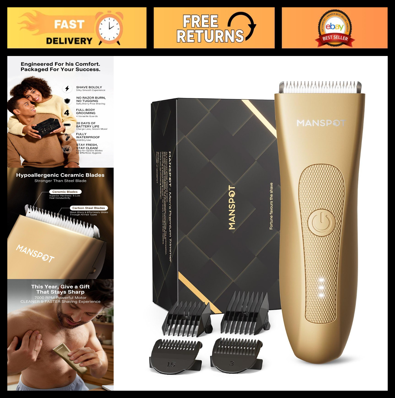 Premium Hair Trimmer for Men – Gifts for Dad, Husband, Boyfriend | 4 Guards, Cer