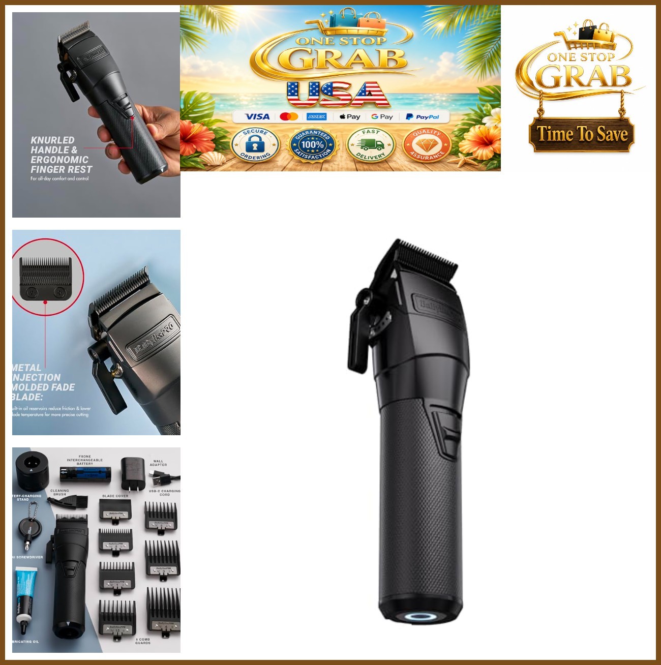 Professional Cordless Hair Clipper Beard Trimmer Brushless Motor Metal Blade