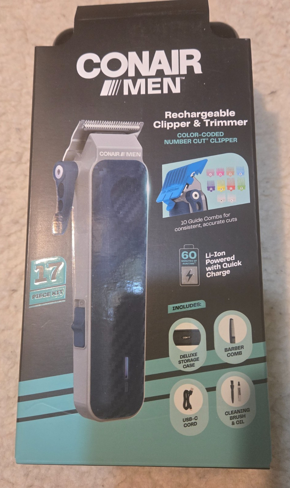 New Conair Men Lithium-Ion Rechargeable Clipper & Trimmer 17 Piece