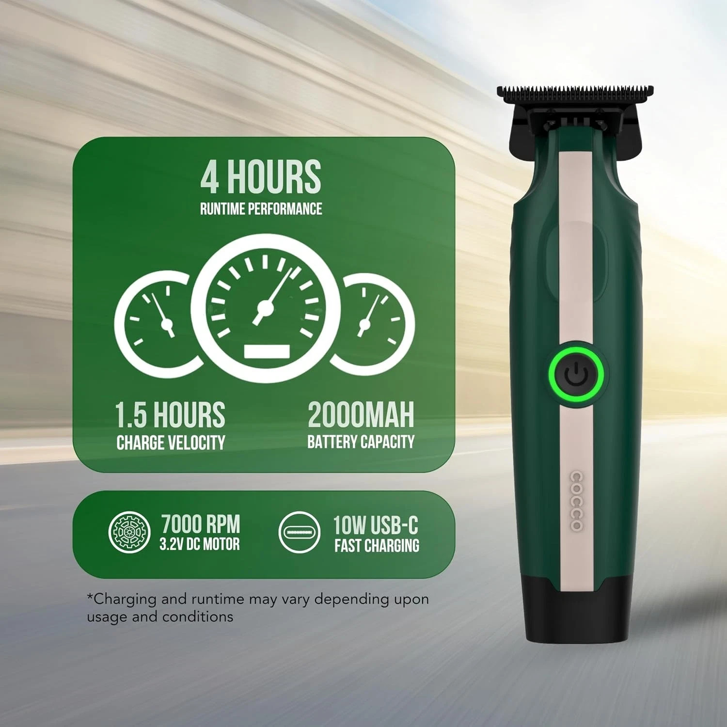 Cocco Veloce LITE Hair Trimmer – Cordless – Ambassador DLC – Black Green NEW