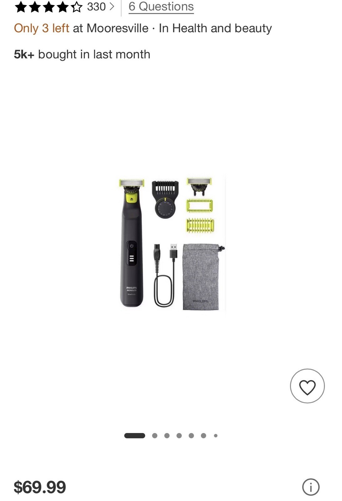 Philips Norelco OneBlade 360 Trimmer Wet/Dry Waterproof Face & Body 2 Heads