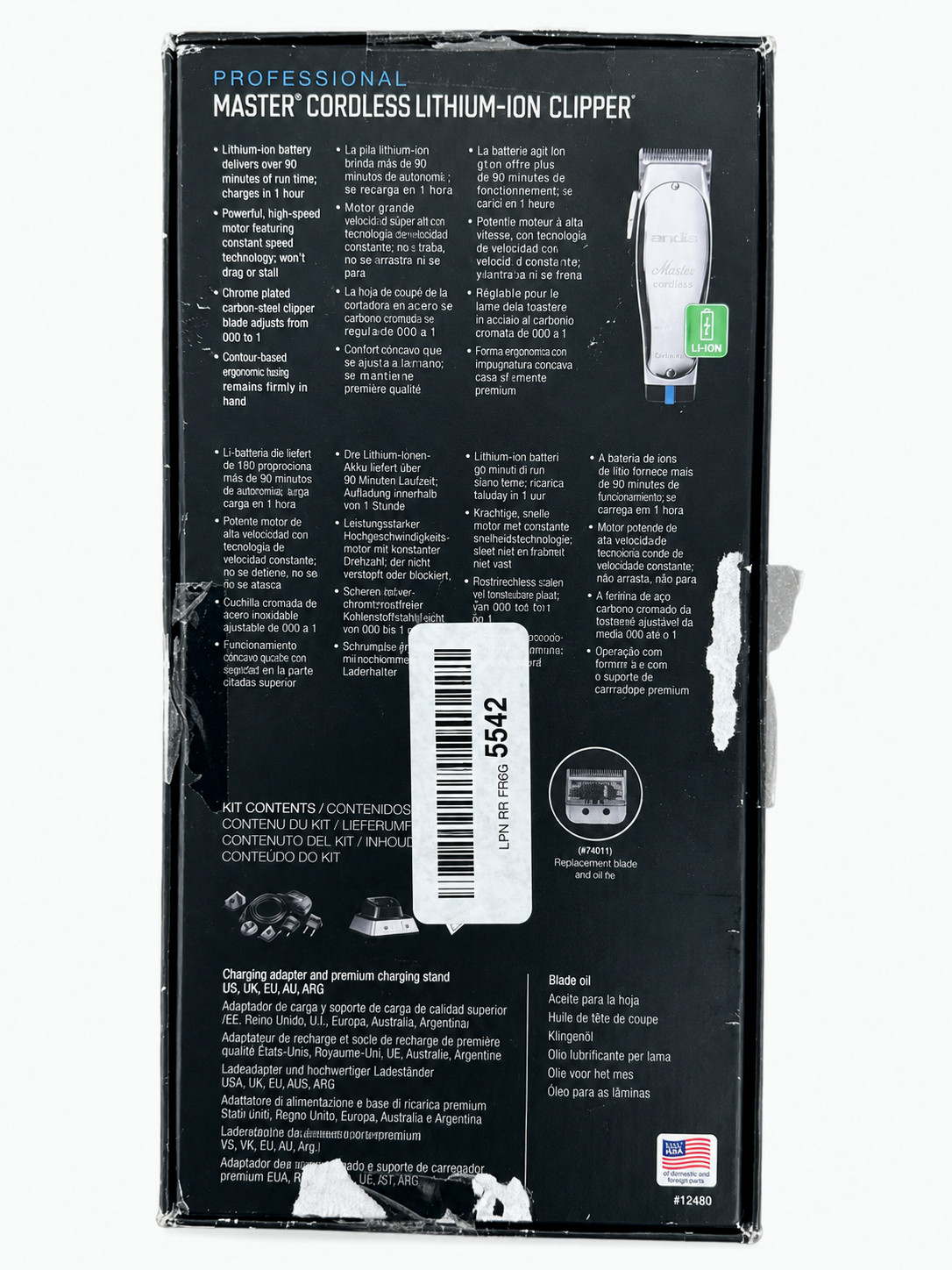 Andis Master Cordless Lithium-Ion Clipper w/ Charging Stand 12480 Open Box (New)