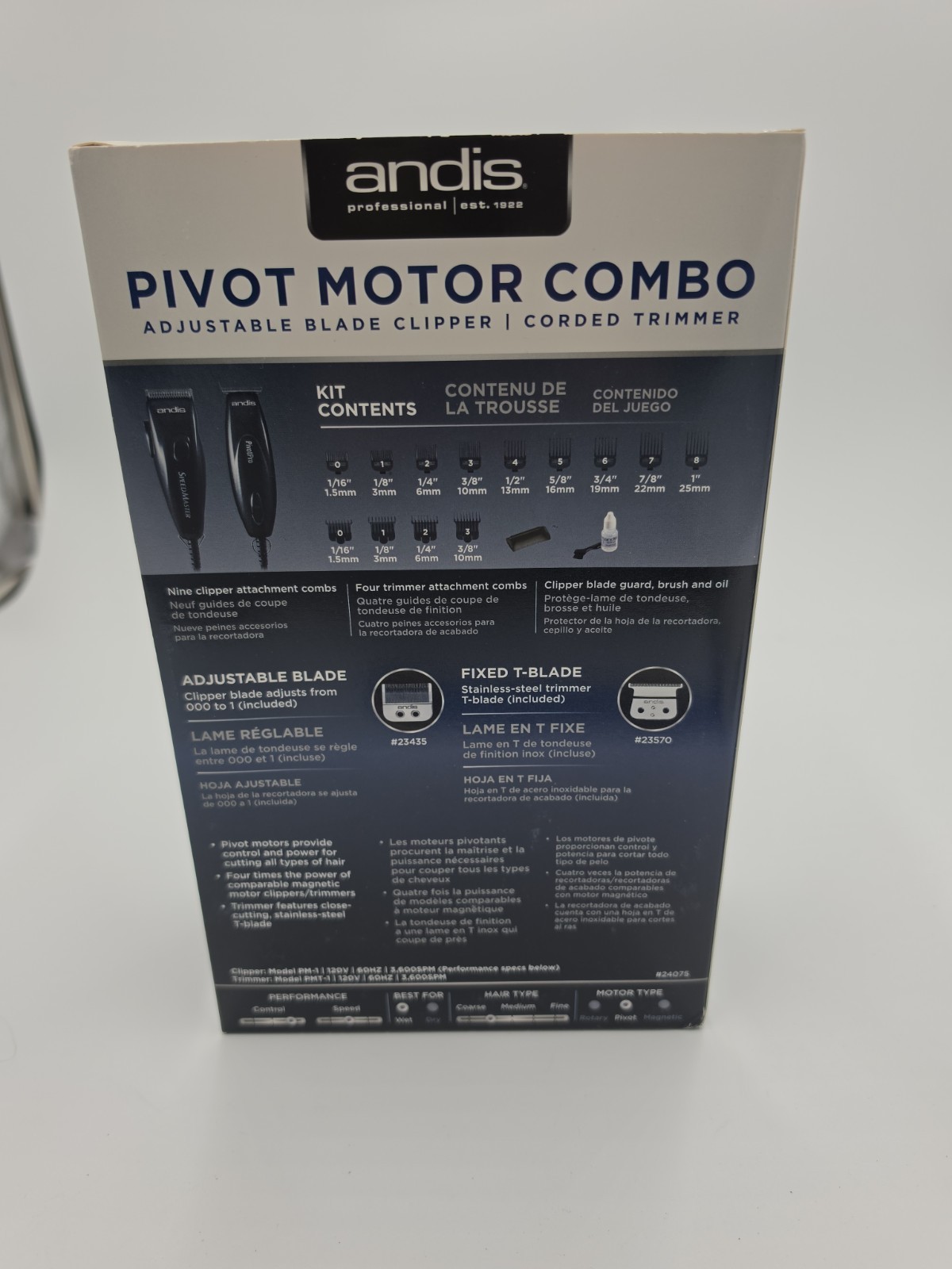 Andis Pivot Motor Combo Corded Clipper & T-Blade Trimmer Kit Black 24075