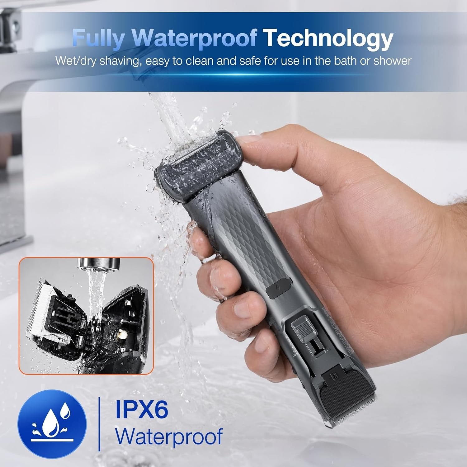 Cordless Electric Body Shaver with Ceramic Blades & 100-Minute Runtime