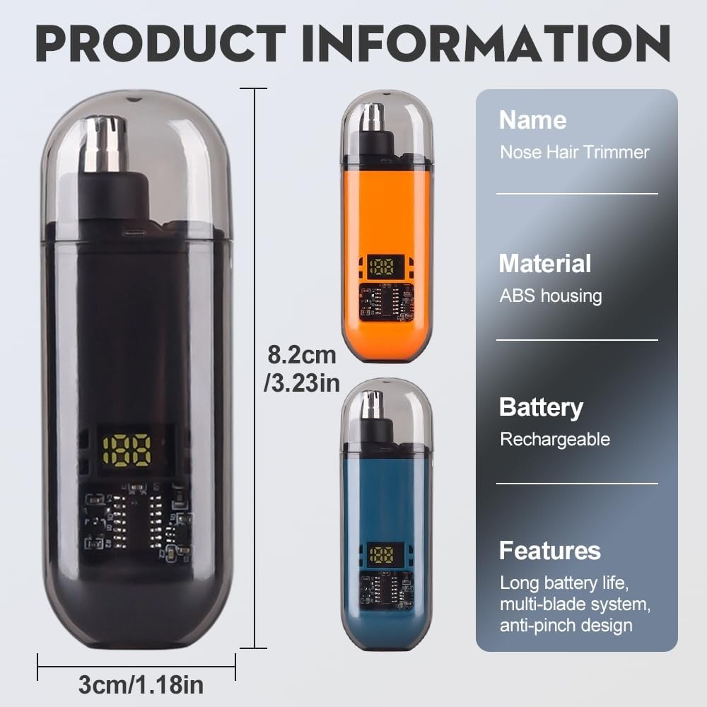 Smart Electric Nose Hair Trimmer Portable Nose EarClippers LED Digital Display