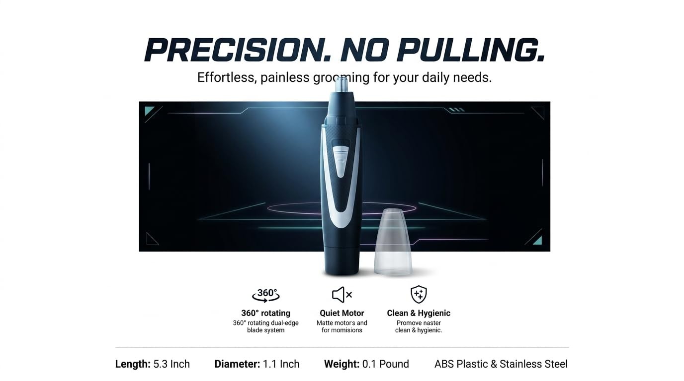 360 Rotating Nose Hair Trimmer Dual Edge Washing Quiet Ergonomic Grip