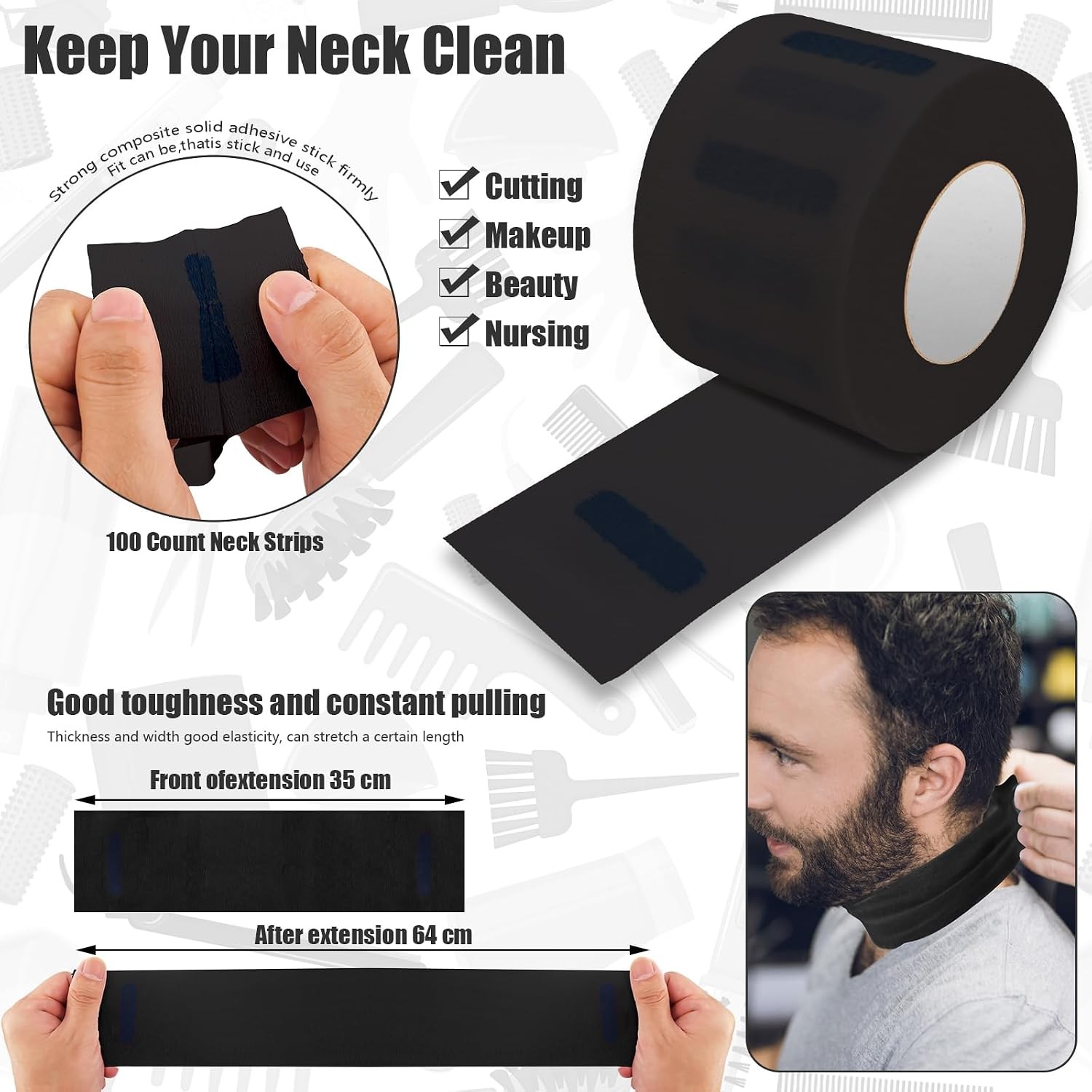 Black 10 in 1 Hair Cutting Barber Cape with Neck Duster Brush and Strips
