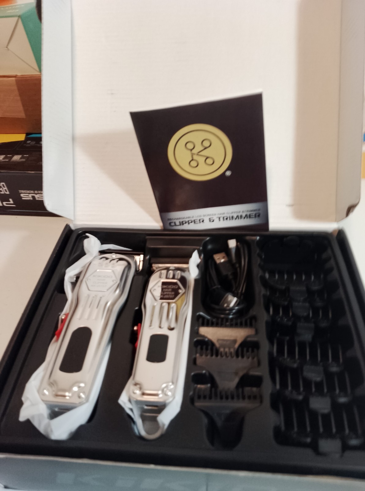 Kikido Rechargeable LCD Hair Clipper & Trimmer Set Silver Black Head Face