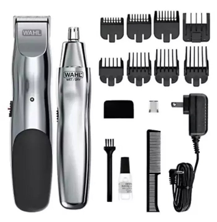 New WAHL Groomsman Rechargeable Beard Trimmer Grooming Kit 15 Piece Silver/Black