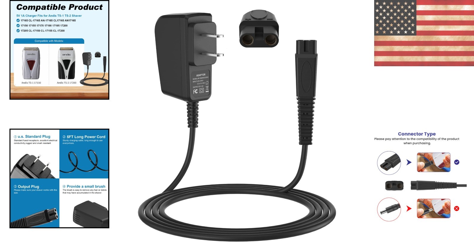 3.3ft 5V 1A Power Cord for Andis Shaver – Compatible & Lightweight Design