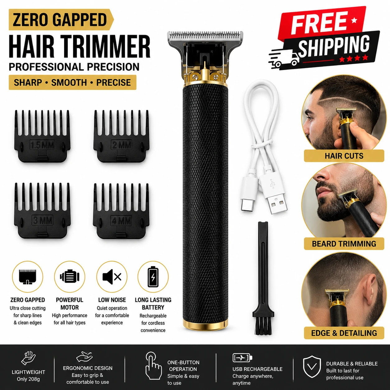 Vintage T9 Barbeador Black Gold Beard Hair Trimmer Cutter Machine for Men