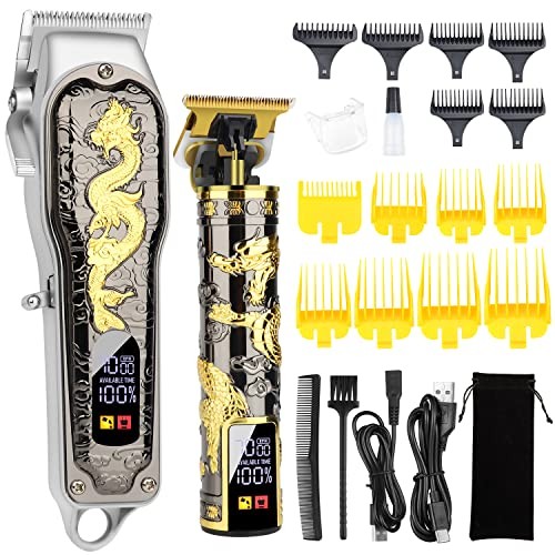 Hair Clippers for Men T-Blade Trimmer Set, Men Professional Black+gold