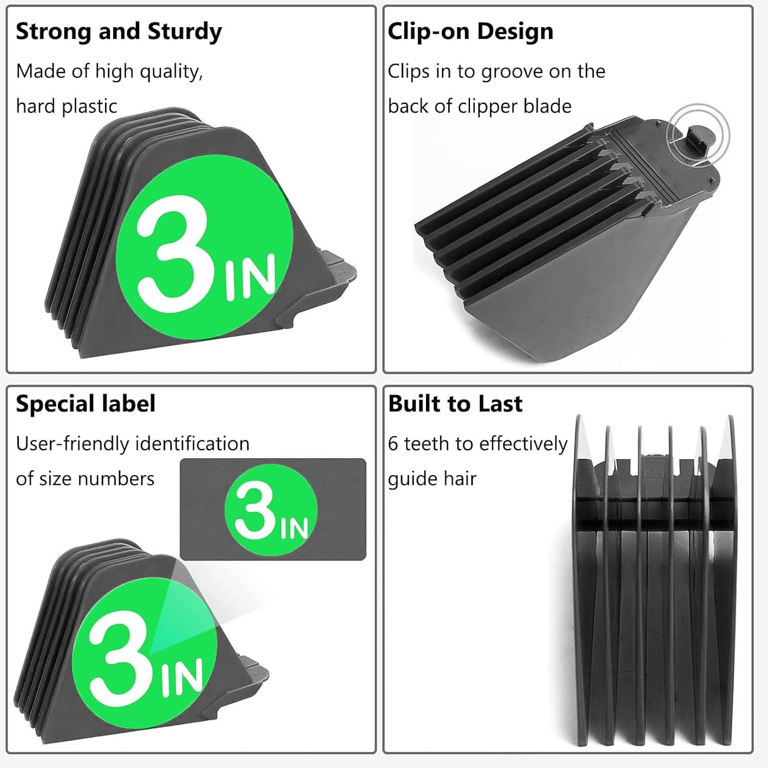 3 Inch Hair Clipper Combs Guides, 8pcs Mega Set, Deep Gray