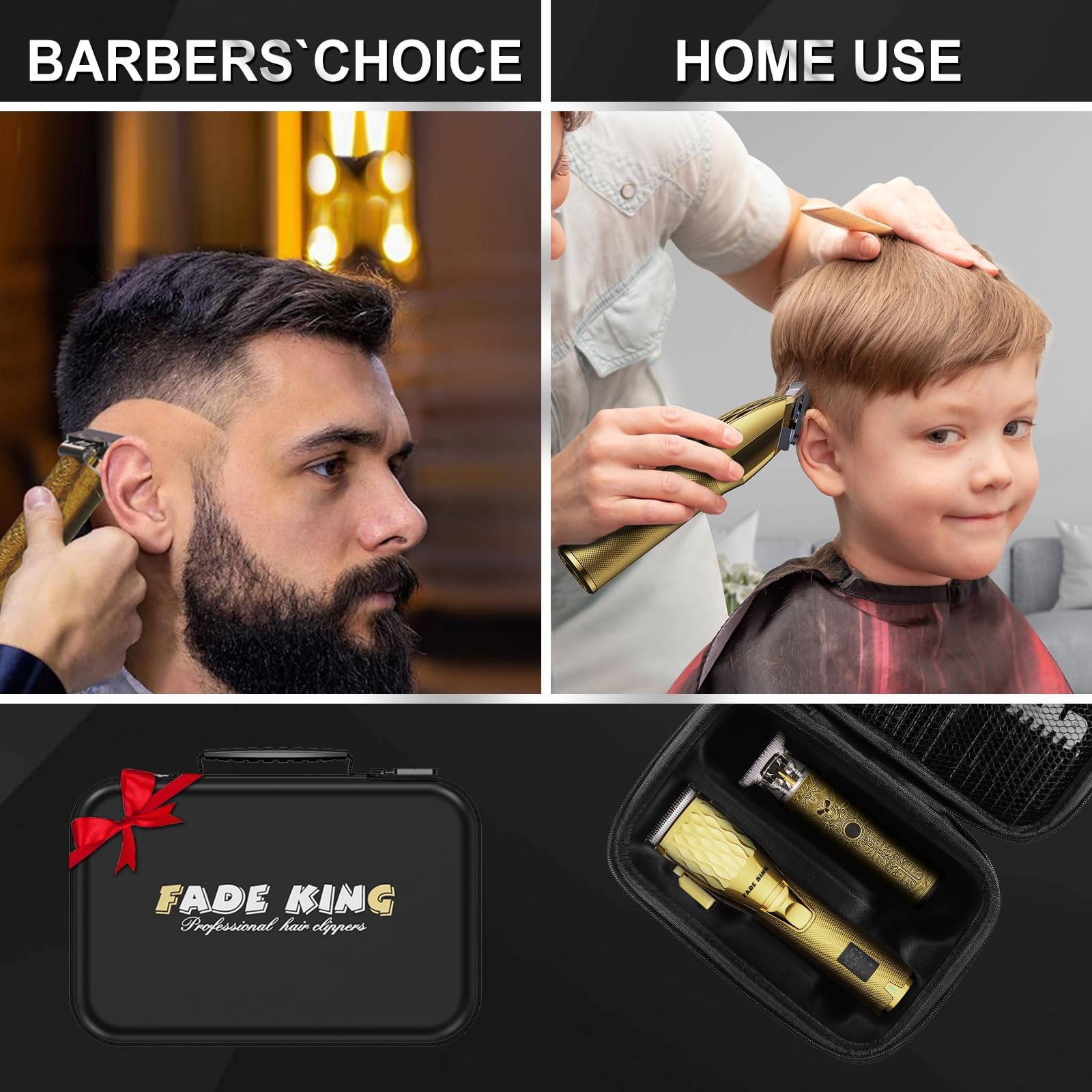 FADEKING® Professional Hair Clippers for Men, Cordless Barber Gold+bronze
