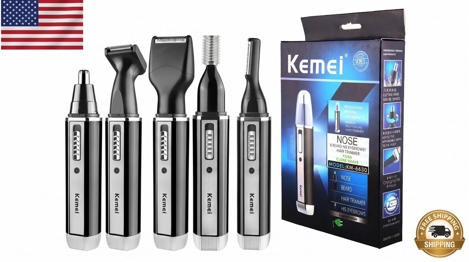 4-in-1 Rechargeable Trimmer for Men – Hair, Beard, Nose & Ear Grooming Kit