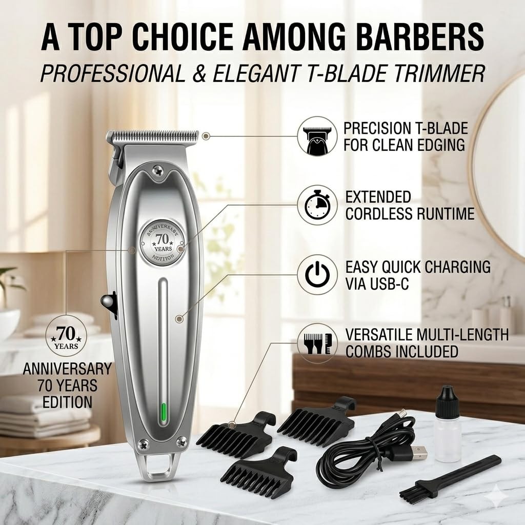 Steel ONE Trimmer Professional Hair Clippers for Men Silver Zero Gap Electric…