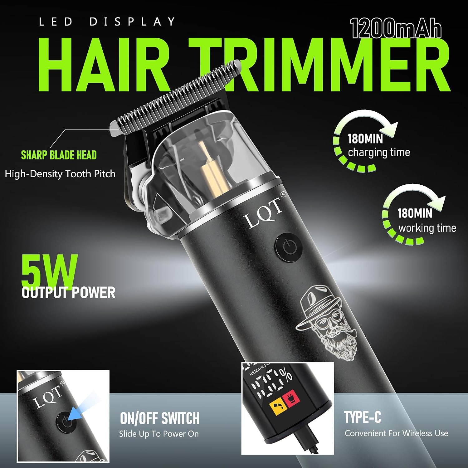 Rechargeable Beard Trimmer Kit for Mustaches, Nose Hair, and Light Detailing and