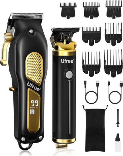 Ufree Professional Cordless Clippers and Trimmers Set for Men Black Gold