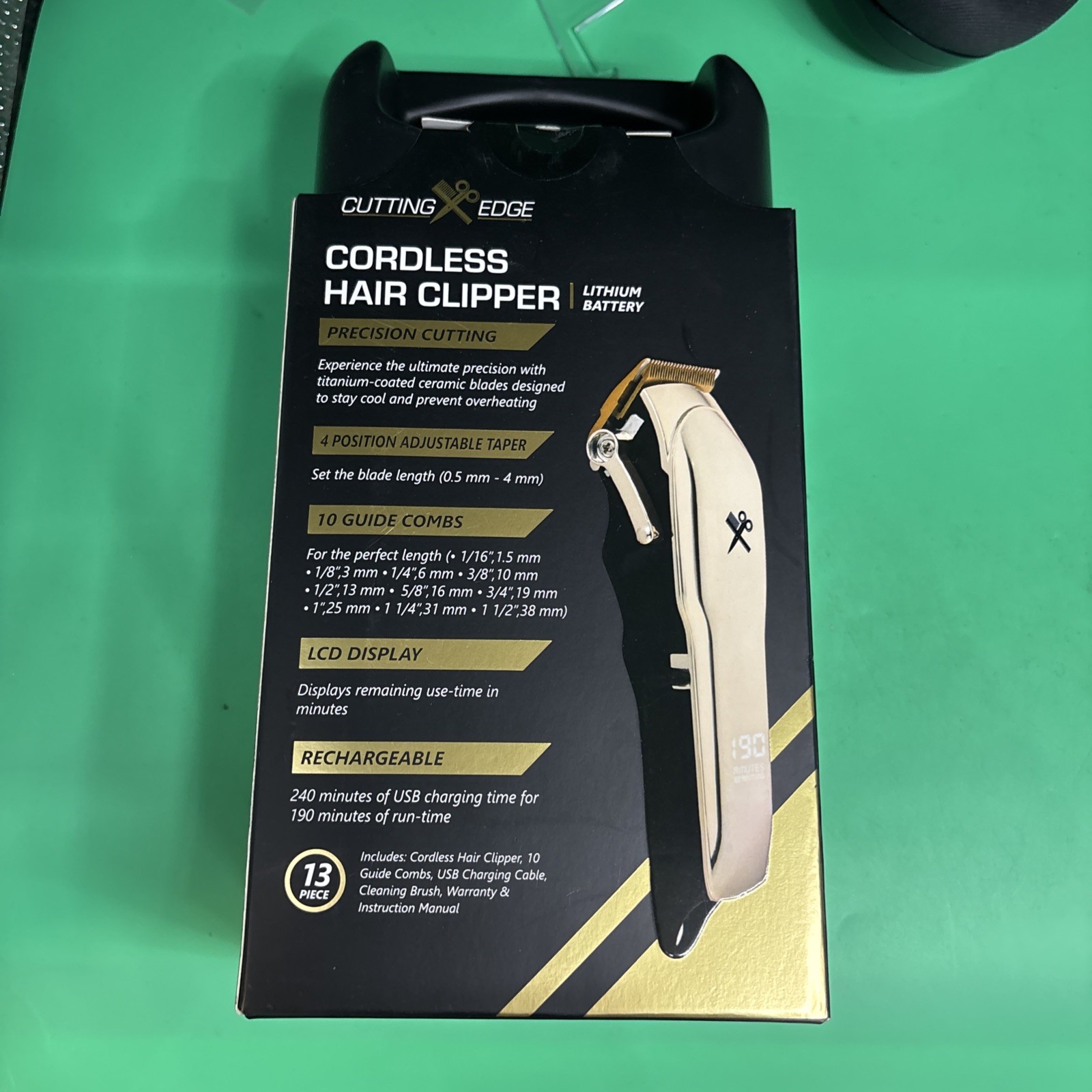 Cutting Edge Cordless Hair/Beard Clipper Gold/Black Lithium Battery LCD