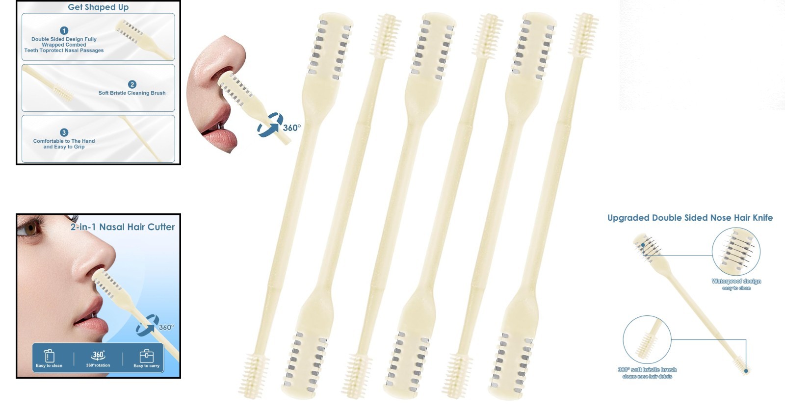 6 Pcs 2-in-1 Nasal Hair Cutter Set – Double-Sided, Portable Trimmer for All