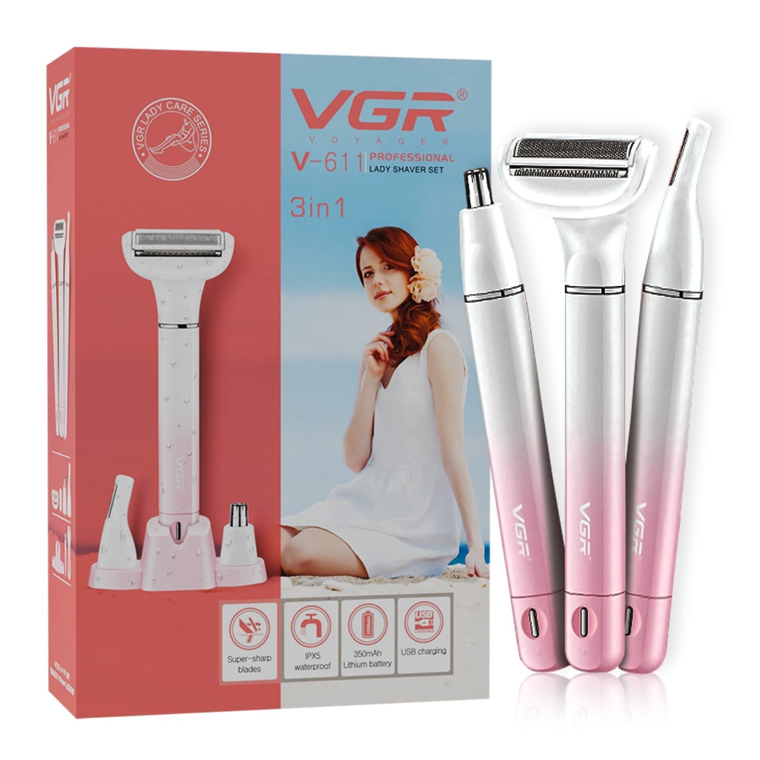 VGR V-611 Bikini Trimmer for Women, Safe Grooming, Type-C Charging, Waterproof