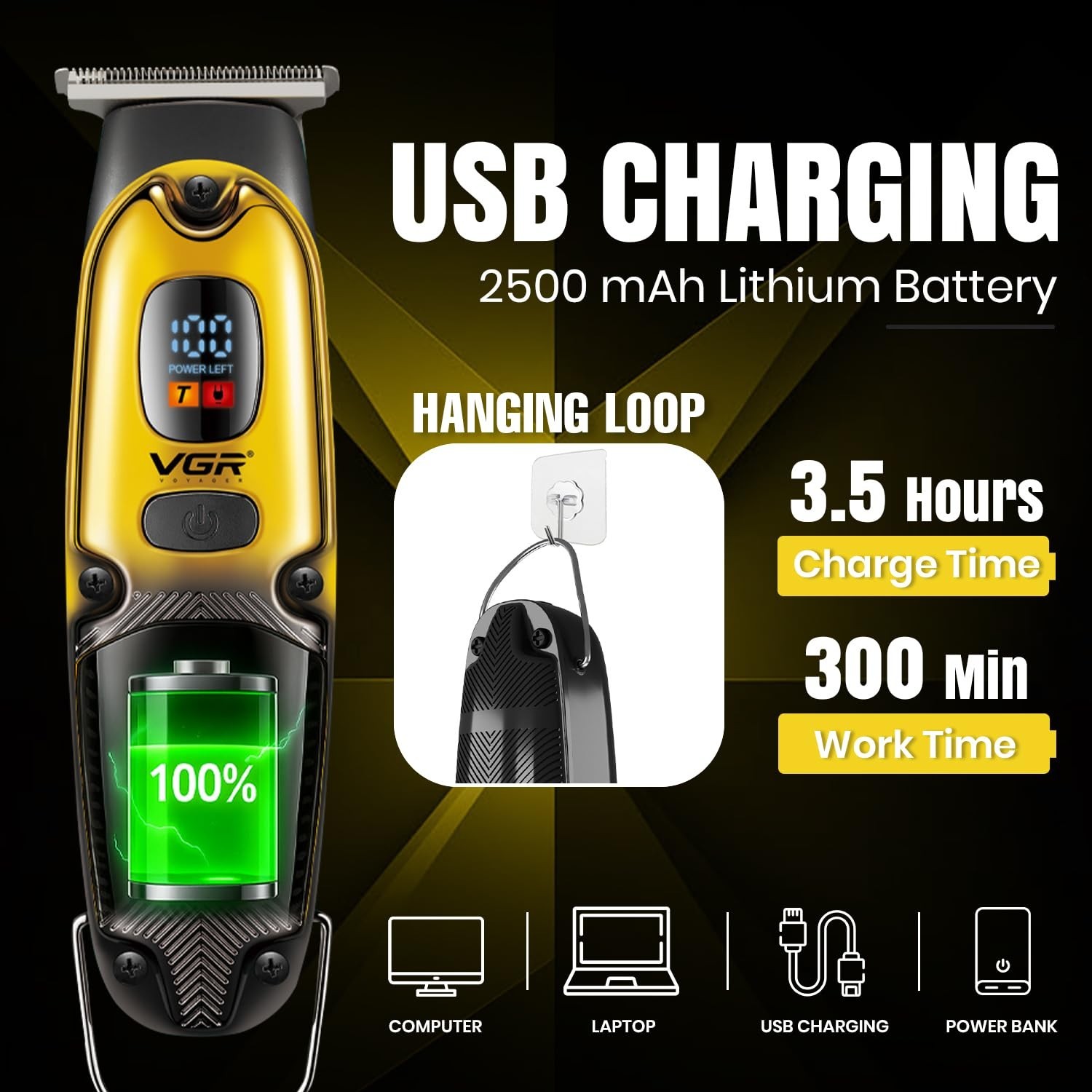 VGR V-981 Professional Hair Trimmer for Men,V-981,Gold