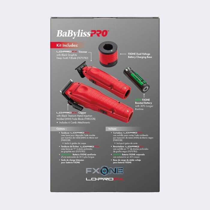 BaByliss Pro FXONE LO-PRO RED Clipper, Trimmer + Boost Battery & Charging Base