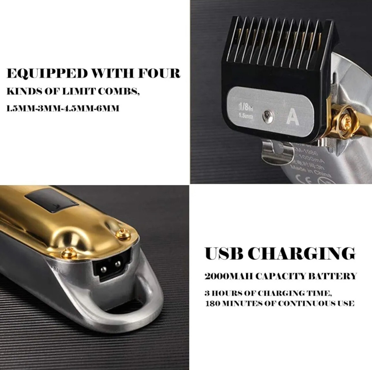 Kemei Golden Cordless Professional Hair Clippers Hair Trimmer For Men, Stylist