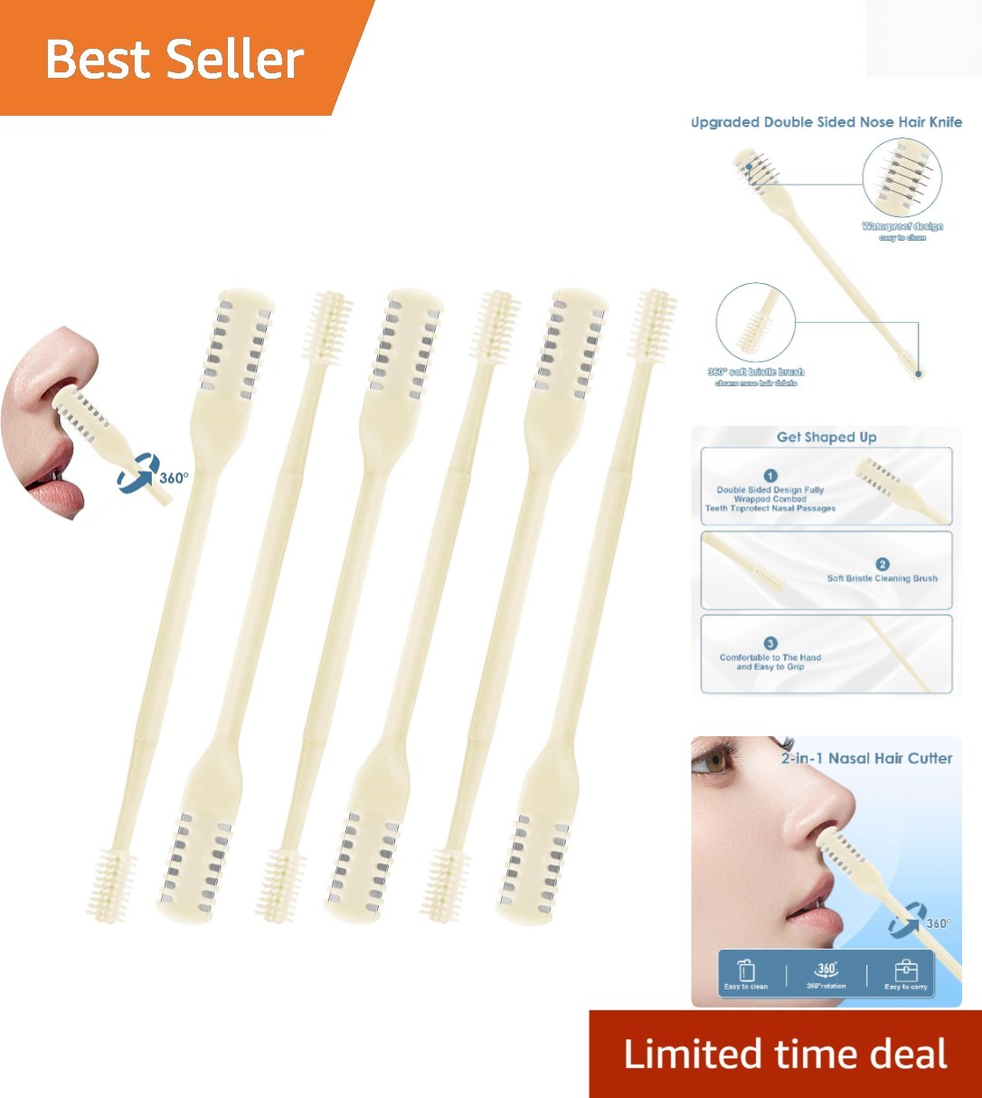 6 Pcs 2-in-1 Nasal Hair Cutter Set – Double-Sided, Portable Trimmer for All