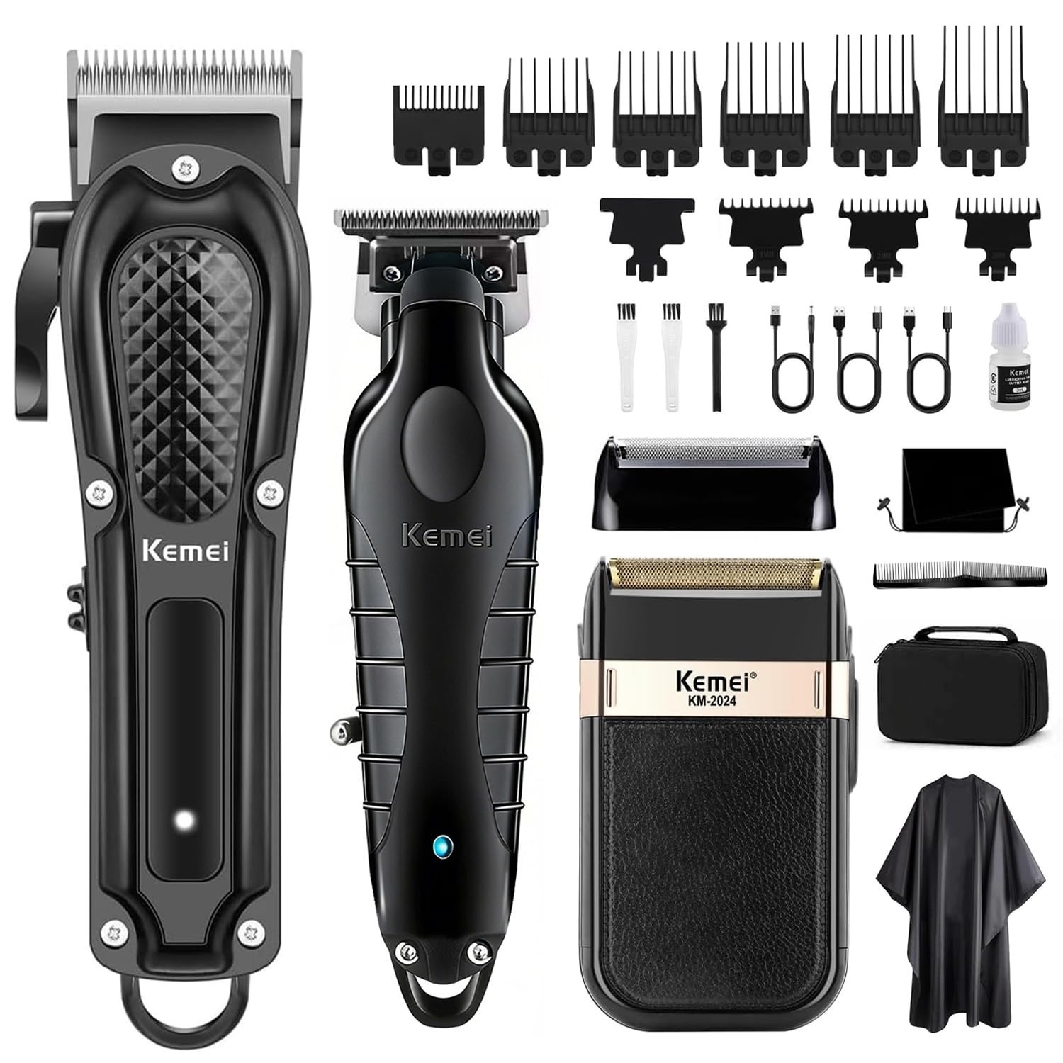 Cordless Hair Clippers for Men, T-Blade Beard Trimmer & Foil Shaver Set, Recharg