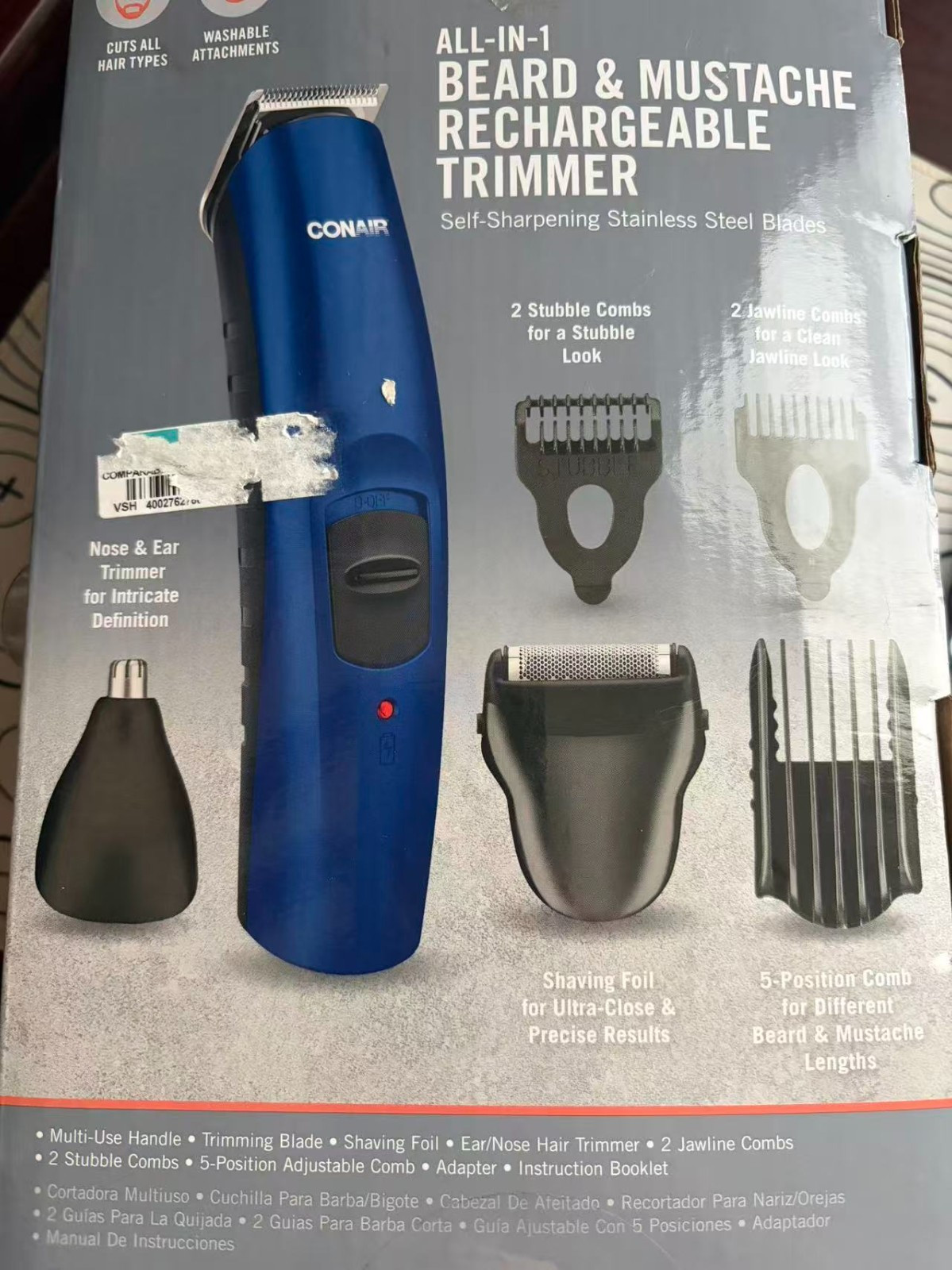 Conair Man Beard Mustache & Gaotee Trimmer 3-In-1 Cordless Recharchable Battery