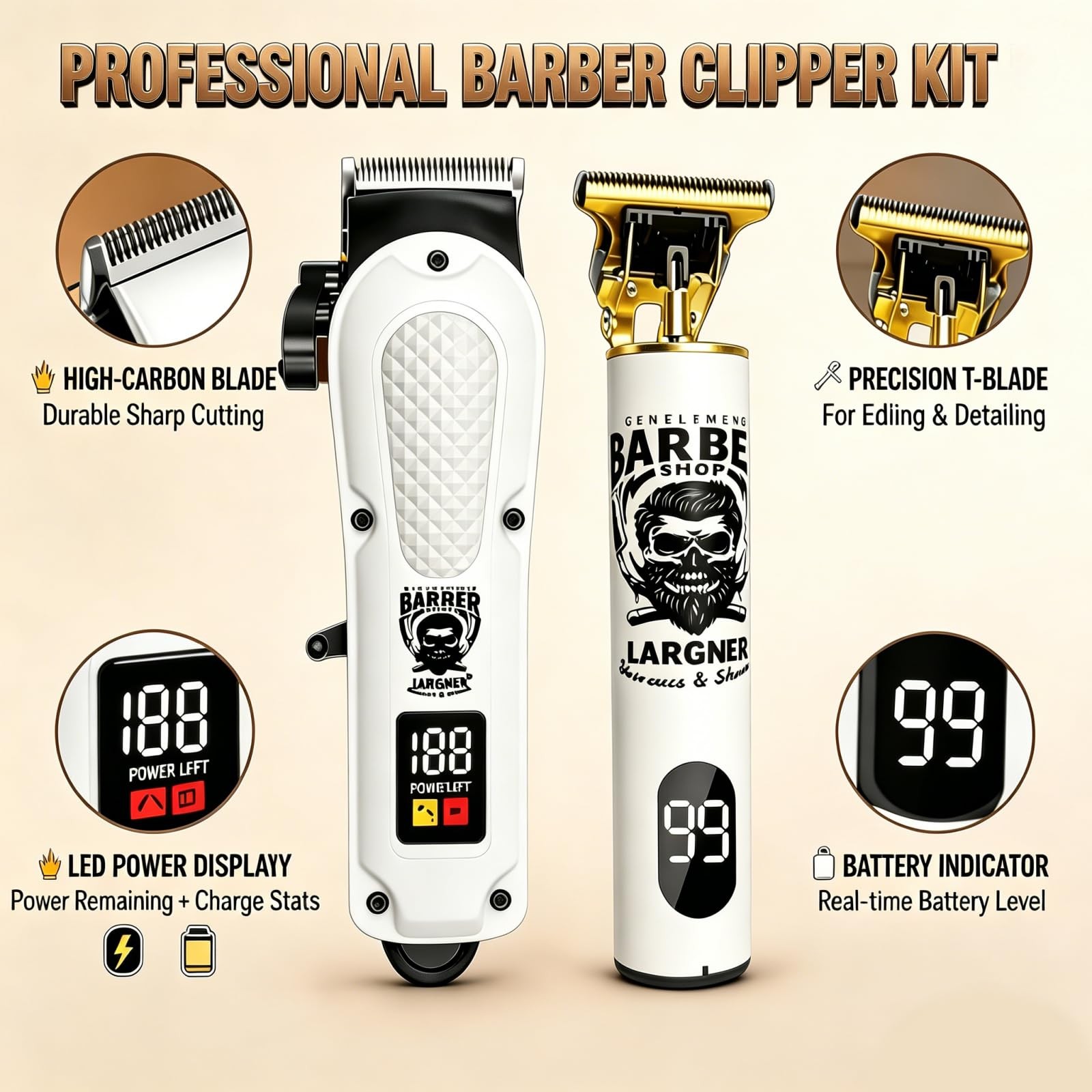 LARGNERSHAVER Hair Clippers for Men, Clippers and Trimmers Set, Barber Clippe…