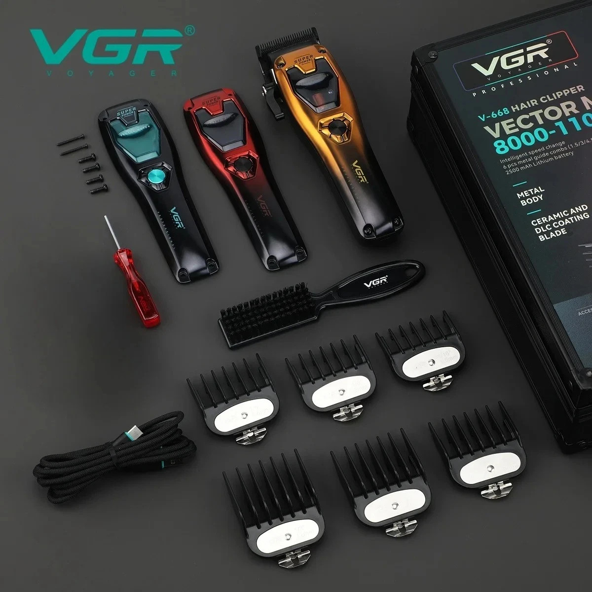 VGR V-668 Hair Clippers Professional 8000-11000 RPM Vector Motor USB Charging