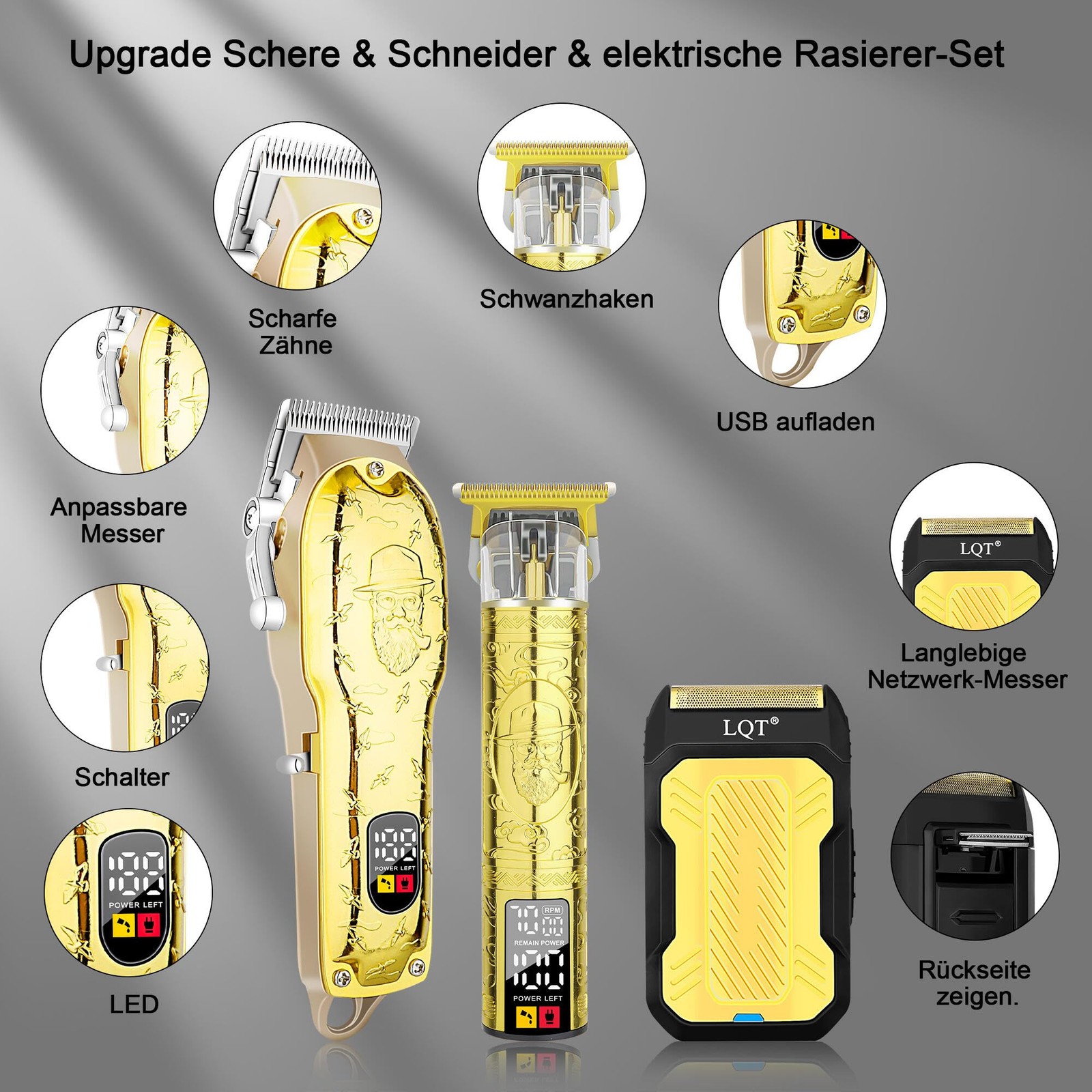 LQT Professional Hair Clipper Set for Men Electric Shaver Razor Cordless Hair…