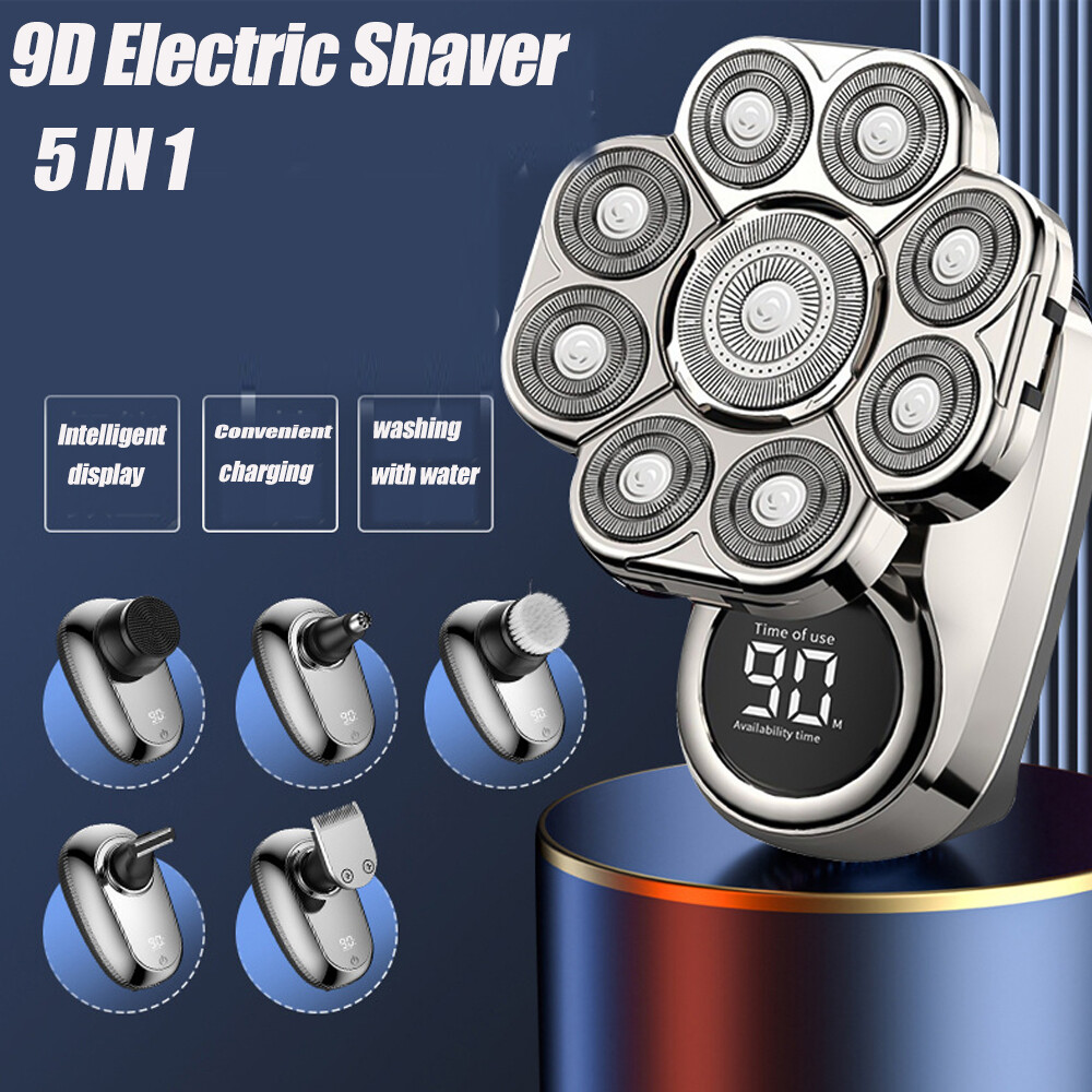 9D 5-in-1 Shaver Cordless Hair Trimmer Bald Head Razor Electric For Men Wet Dry