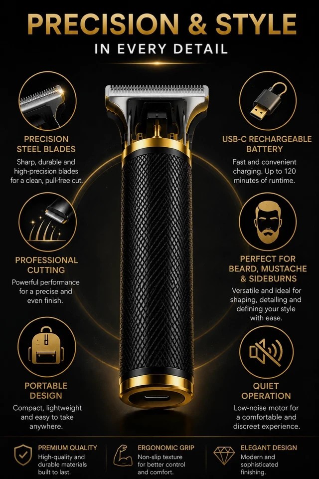 Vintage T9 Barbeador Gold Beard Hair Trimmer Cutter Machine Men Black