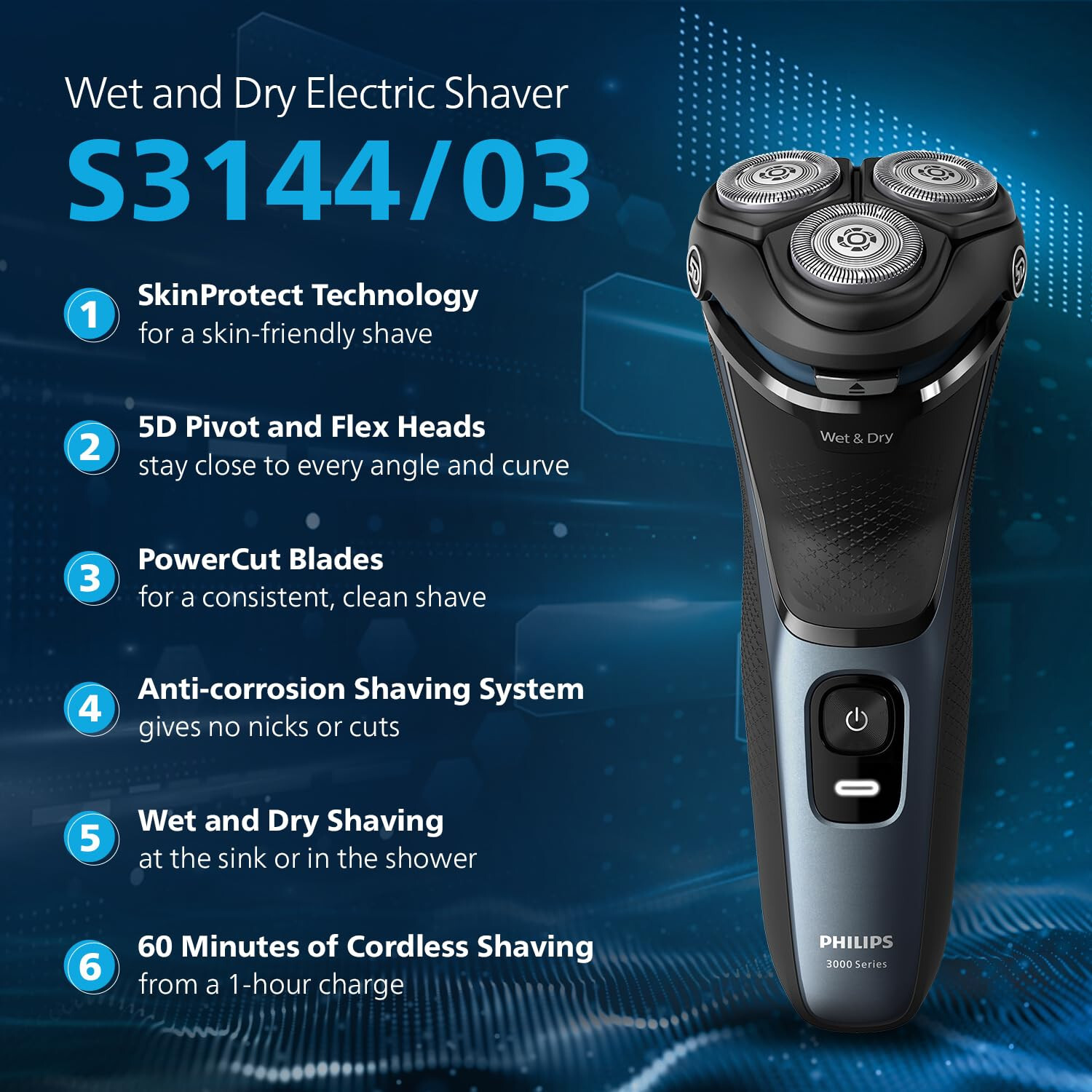 Philips Electric Shaver for Men,SkinProtect Technology,27 Self Sharpening Blades