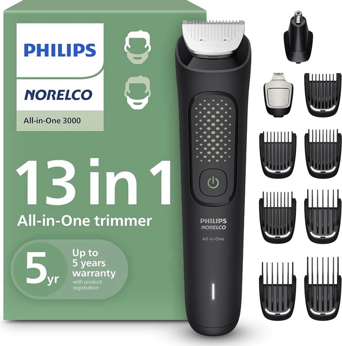 Philips Norelco All-in-One 3000 Trimmer 13-in-1 Beard Hair Grooming MG3939/50