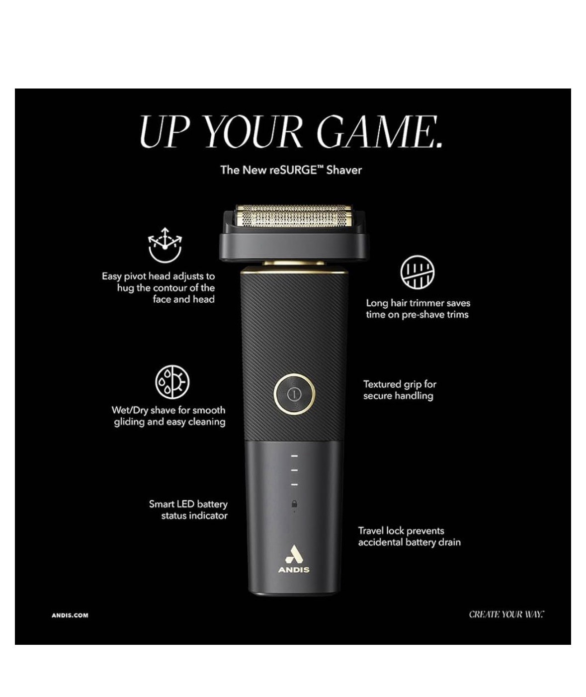 Andis 17300 reSurge Shaver Professional Lithium-Ion Battery Wet/Dry