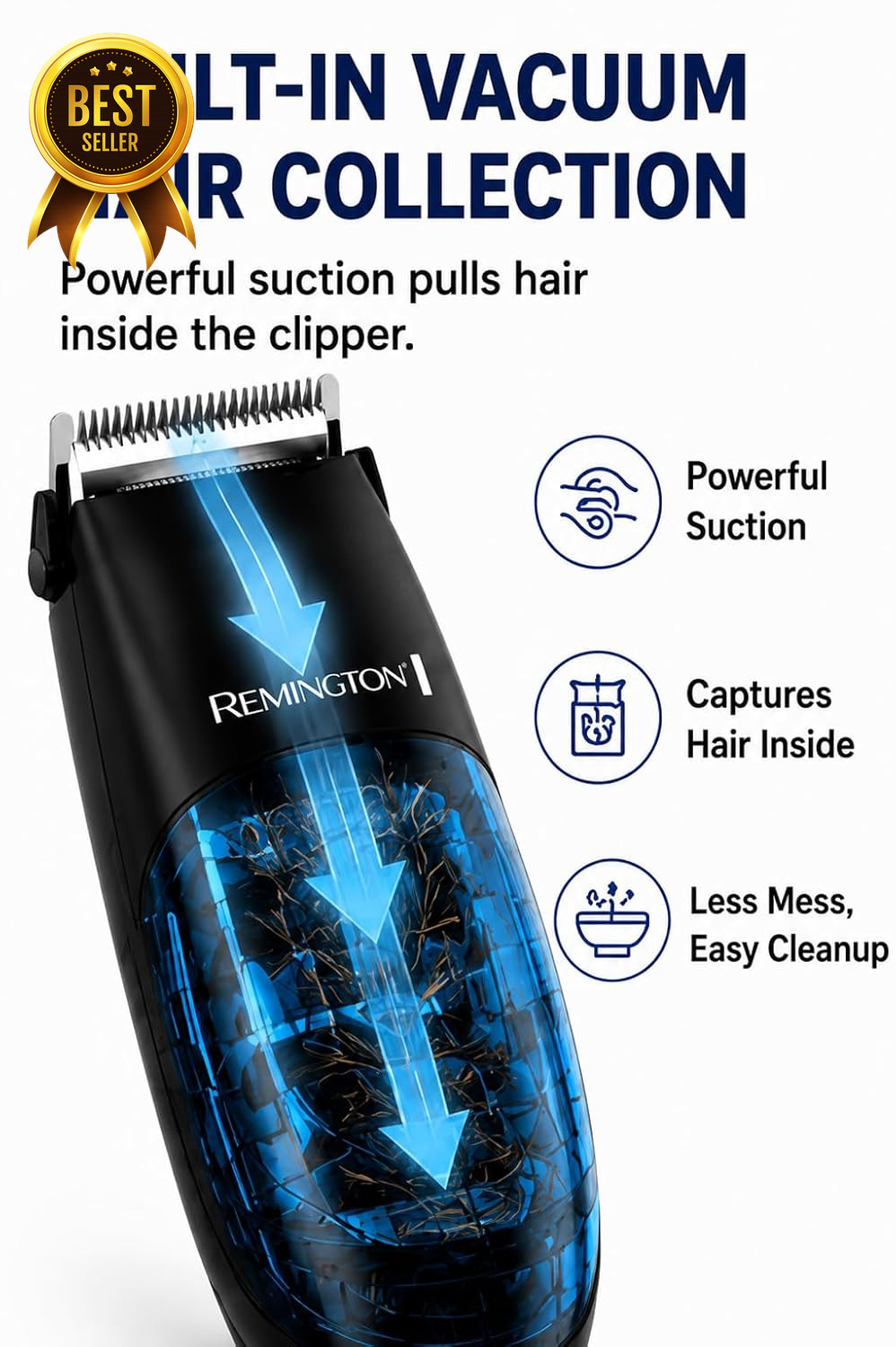 Vacuum Hair Clippers for Men Mess Free Haircut and Beard Trimmer Kit with Built