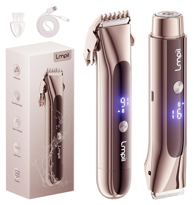 Lmpil Dual-Head Waterproof Face Trimmer, USB-C Fast Charge, LED, Black/Silver