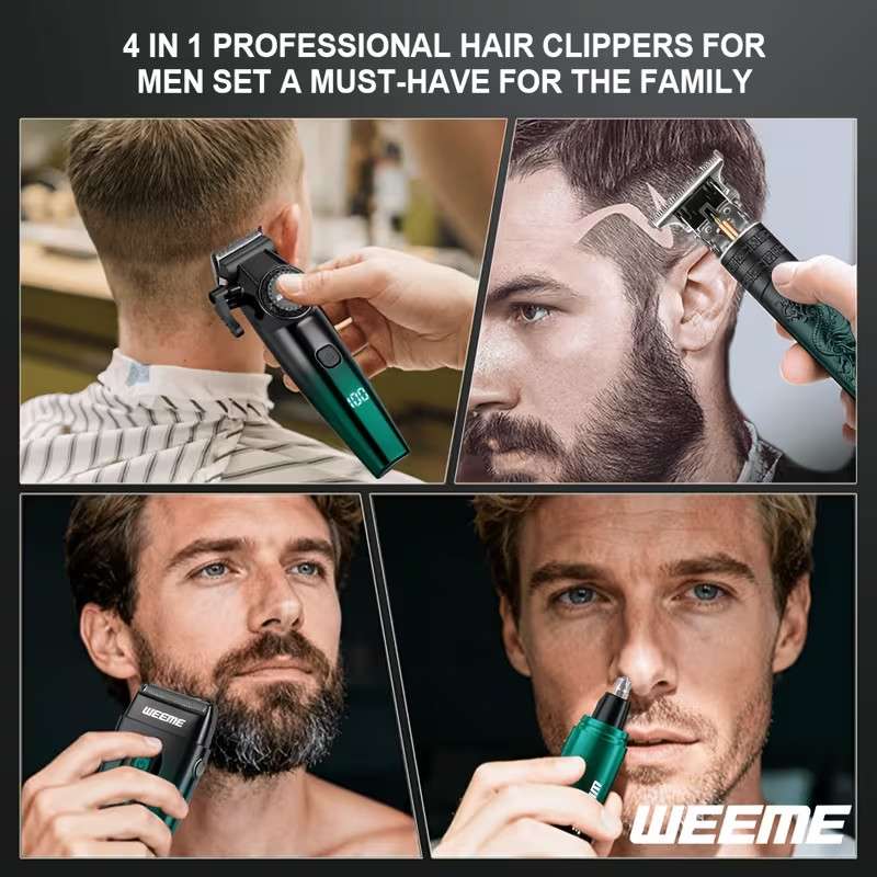 4-in-1 Men’s Hair Clipper Trimmer Shaver Nose Grooming Kit USB Rechargeable