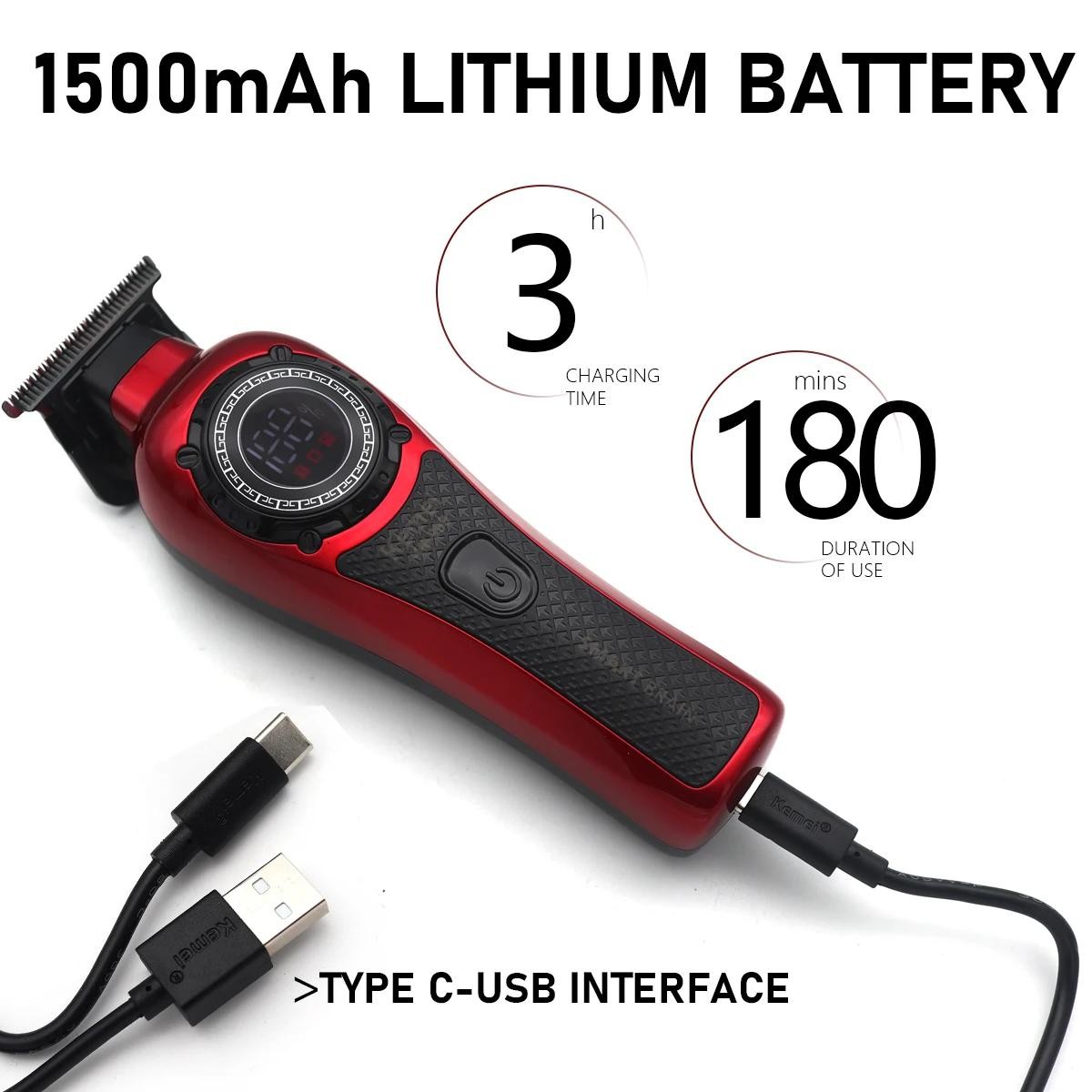 Kemei KM-999 DLC T-Blade Zero Gapped Cordless USB Professional Hair Trimmer