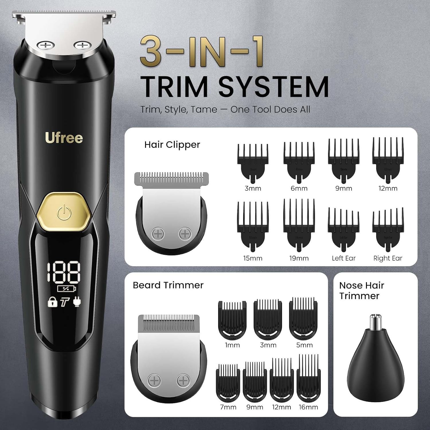 Men’s All-in-One Waterproof Grooming Kit – Stylish Beard, Nose & Hair Trimmer