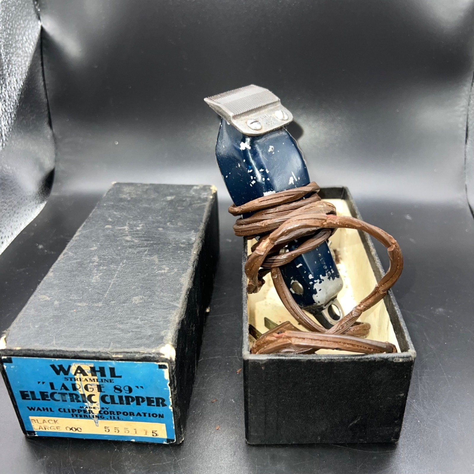 Wahl Large 89 VTG Electric Clipper Original Box Model 000 Blue & Silver untested
