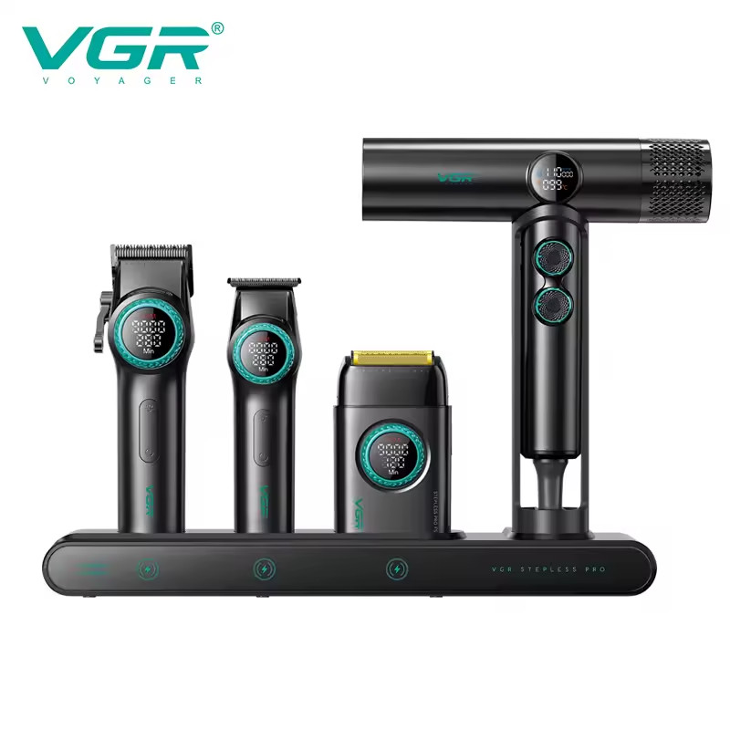 VGR 4-in-1 Pro Barber Set – Clipper, Trimmer, Dryer, 9000RPM Stepless Kit