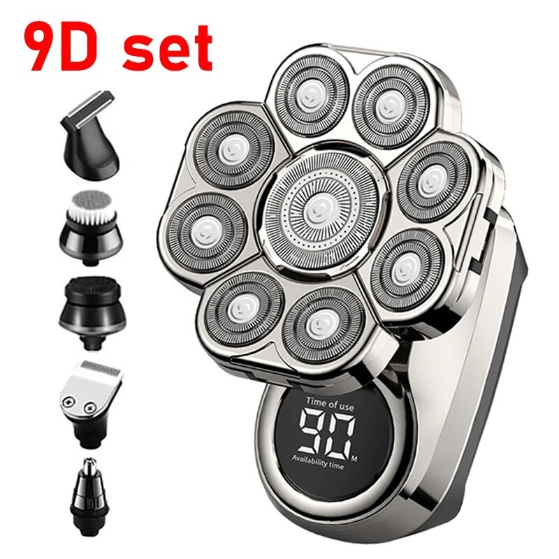 6 IN 1 9D Rotary Electric Shaver Bald Head Hair Beard Trimmer Razor Rechargeable