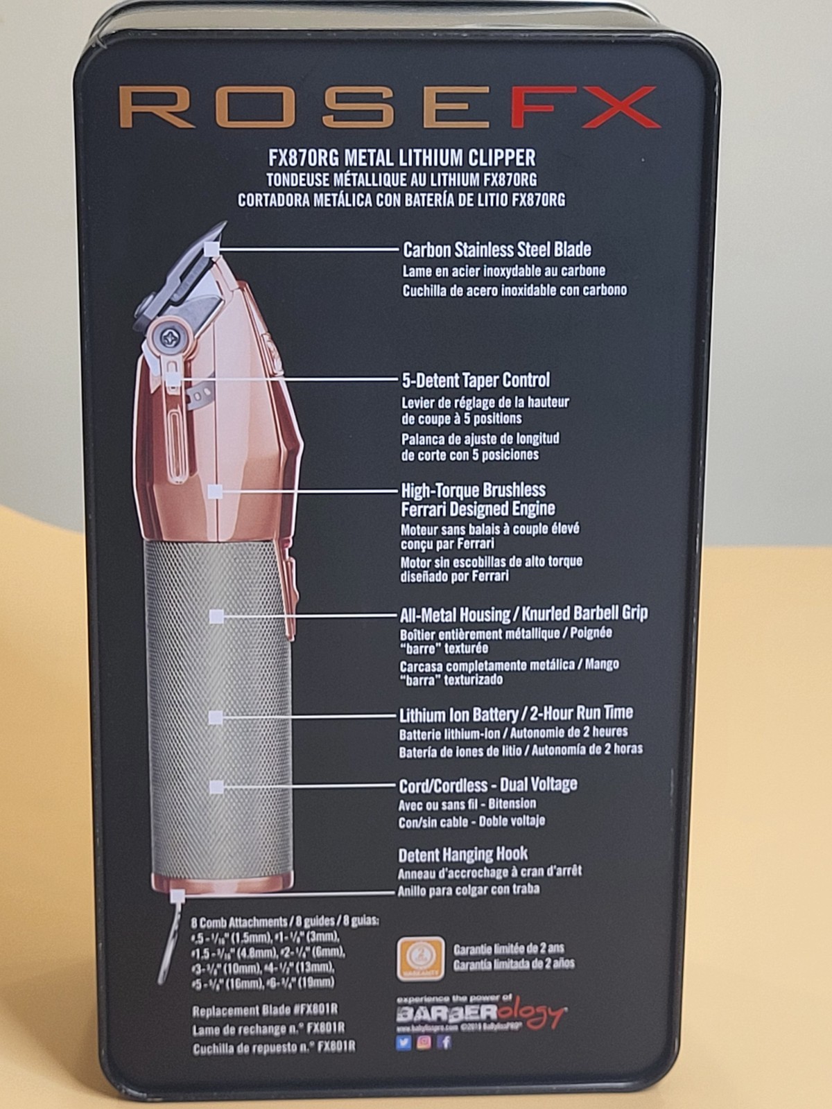 BaByliss PRO RoseFX+ All-Metal Lithium Clipper, USB-C Charge FX870RG