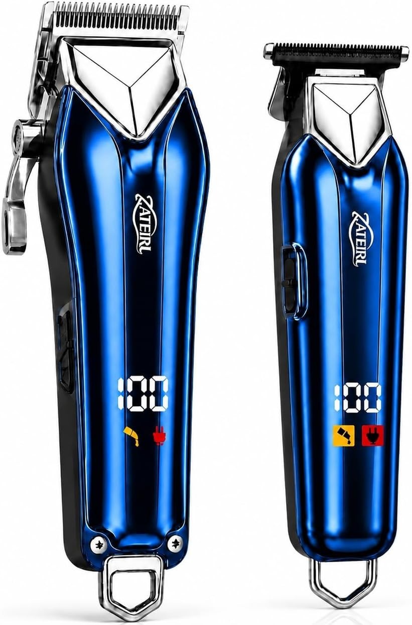 Cordless Hair Clipper & T Blade Trimmer Set Hair Cutting Grooming Kit Blue USB